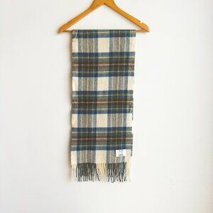 Johnstons Lambswool Blue Brown Plaid Scarf Made in Scotland